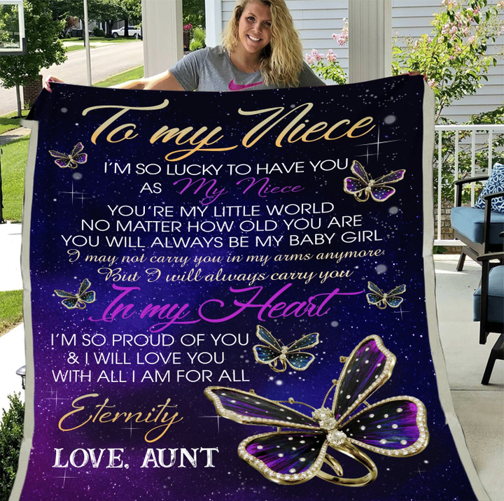 Personalized To My Niece, I'm So Lucky To Have You As My Niece, You Are My Little World Butterfly Fleece Blanket - Spreadstores