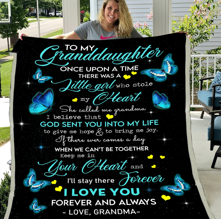 Personalized To My Granddaughter Once Upon A Time There Was A Little Girl Blue Butterflies Sherpa Blanket - Spreadstores