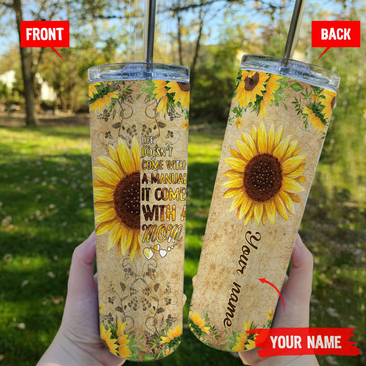 Personalized Mom Tumbler, Mother's Day Gift, Life Doesn't Come With A Manual It Comes With A Mom Skinny Tumbler - Spreadstores