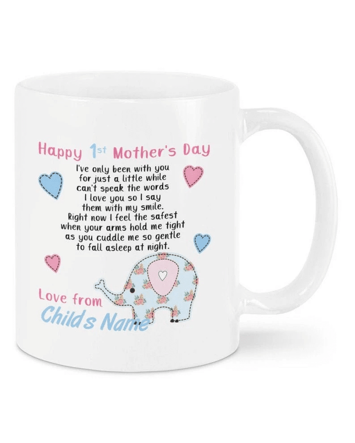 Personalized Happy 1st Mothers Day Mug, Cute Elephant Mug, Baby Shower Gift, Best Mother’s Day Gift Ideas - Spreadstores