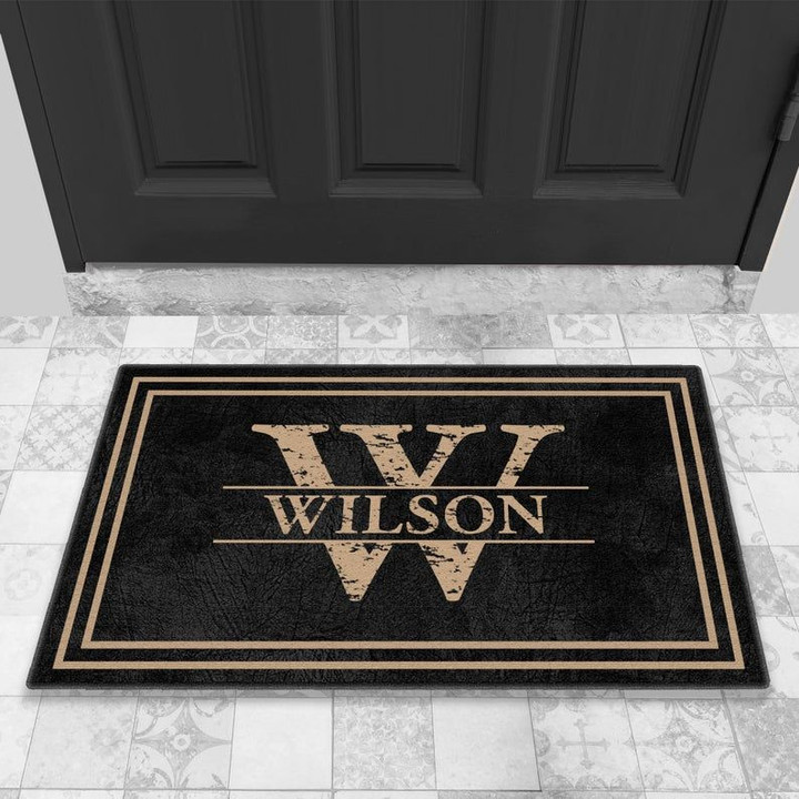 Personalized Family Name Monogram Doormat Framed Black, Housewarming Gift, Custom Welcome Mat, Family Name Doormat - Spreadstores