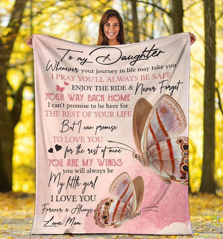 Personalized To My Daughter Wherever Your Journey In Life May Take You Pink Butterfly Fleece Blanket - Spreadstores