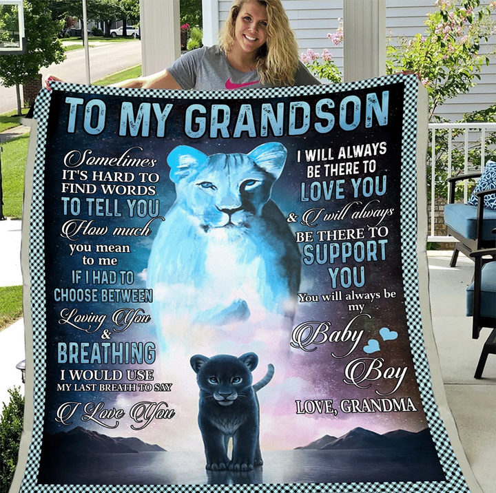 Personalized To My Grandson I Will Always Be There To Love You Lion Fleece Blanket - Spreadstores