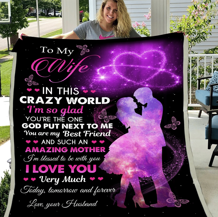 Personalized Blanket To My Wife In This Crazy World I'm So Glad, Gift for Husband Wife, Wedding Fleece Blanket - Spreadstores
