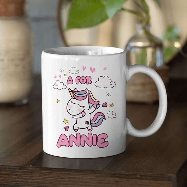Personalized Dabbing Unicorn Kids Coffee Mug, Custom Name, Pink Unicorn Mug, Birthday Gift Ideas For Kids/Grandkids - Spreadstores