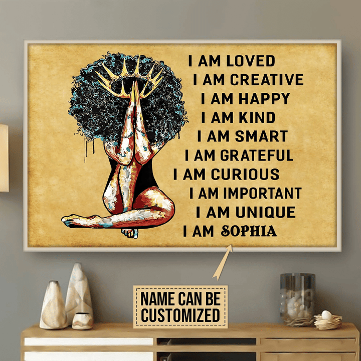 Personalized Canvas, Hippie Canvas, Afro Girl - I Am Loved, I Am Creative Canvas - Spreadstores