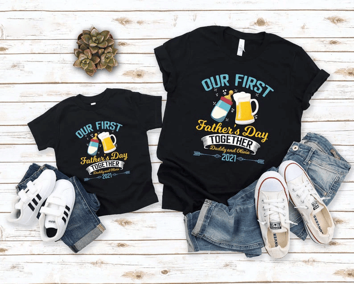 Father Baby Matching Shirts, First Father's Day Shirt, Personalized Dad Shirt, Father's Day Together Shirt - Spreadstores
