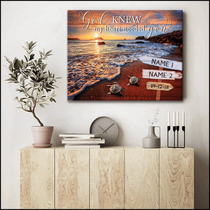 Personalized Canvas, God Knew My Heart Needed You, Custom Sign Name And Date, Gift For Her Gift For Him Canvas - Spreadstores