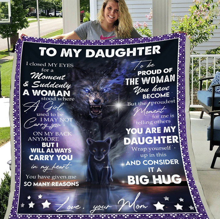 Personalized Daughter Blanket To My Daughter I Closed My Eyes For But A Moment Wolf Fleece Blanket, Gift For Daughter - Spreadstores