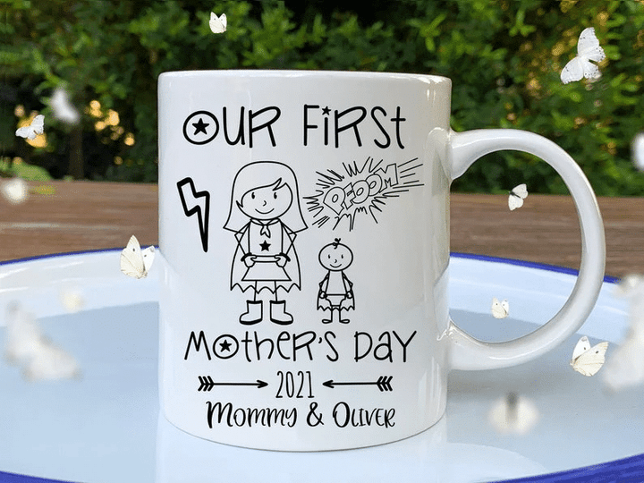 1st Mothers Day, Personalized Mom Mug, Our First Mother's Day Super Mom Gift, Best Mum Mug - spreadstores