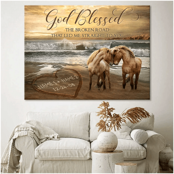 Personalized Canvas, Gift For Her, God Blessed The Broken Road Horse Custom Name Canvas - Spreadstores