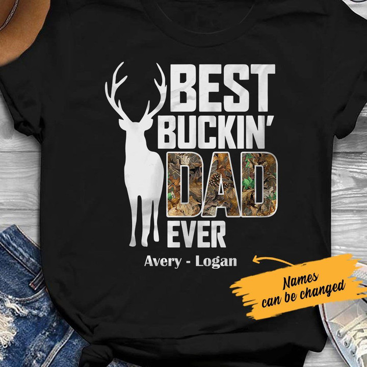 Personalized Dad Hunting -Buckin’ Gift Dad Black T Shirt