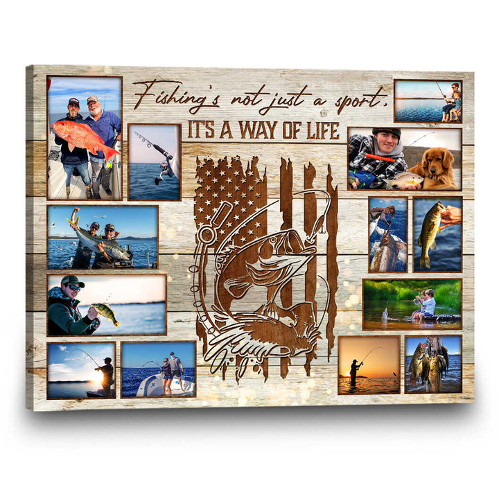 Fishing Photo Collage Canvas, Personalized Gift For Fisherman, Fishing Gift For Him