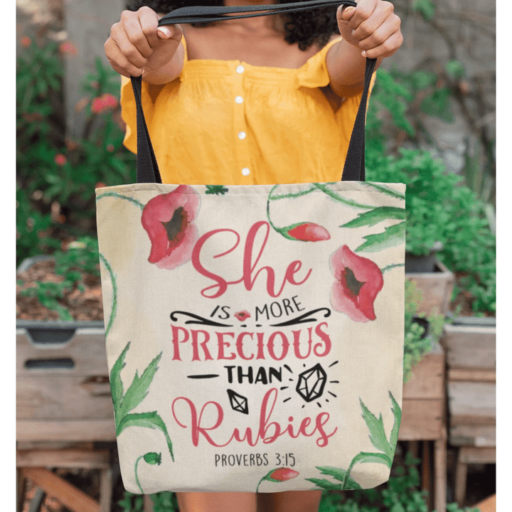 She is more precious than rubies Proverbs 3:15 tote bag - Gossvibes