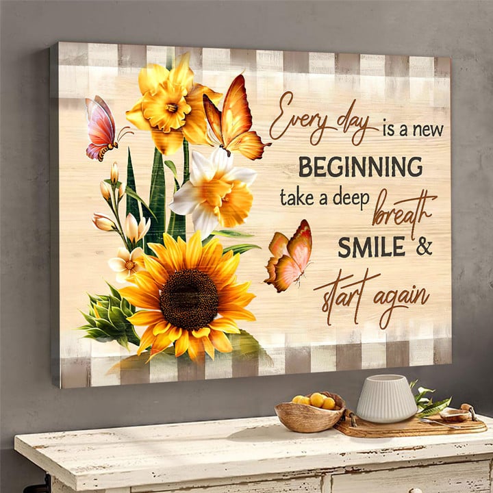 Every day is a new beginning butterfly sunflowers wall art canvas