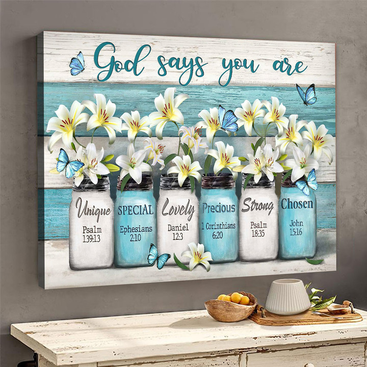Lily flower butterfly - God says you are - Jesus Canvas Print Wall Art