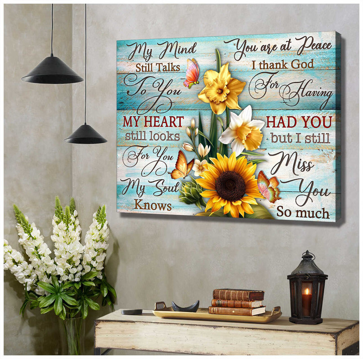 Spreadstore Memorial Canvas Sunflower and Butterflies My mind still talks to you Wall Art Decor - Personalized Sympathy Gifts