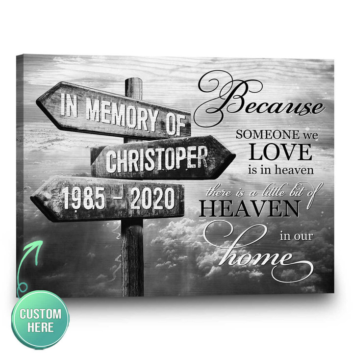 Stunning Gift Memorial Personalized Name Canvas Print Because Someone We Love Is In Heaven - Personalized Sympathy Gifts - Spreadstore