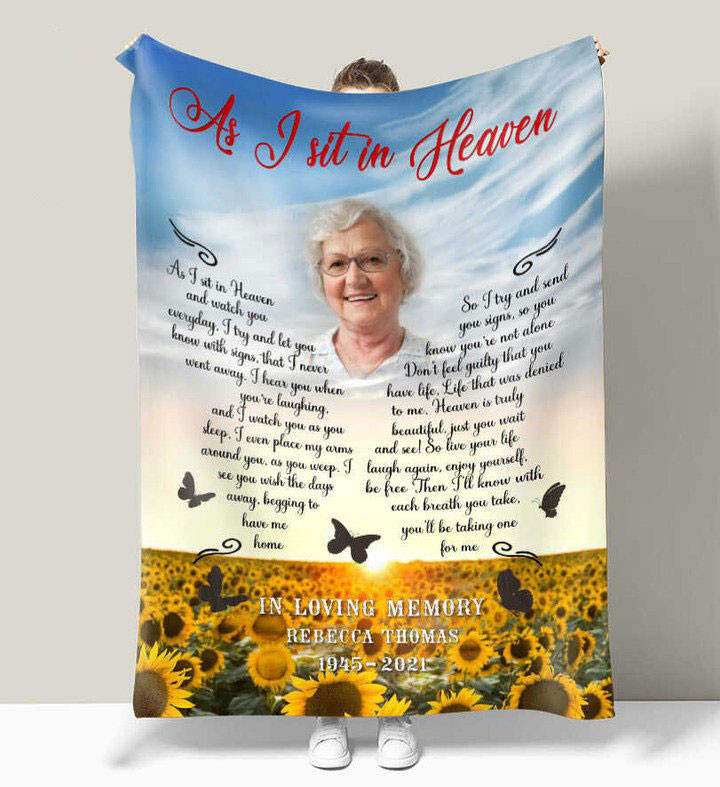 Personalized Memorial Blanket, In Loving Memory Gift, As I Sit In Heaven Blanket - Personalized Sympathy Gifts - Spreadstore