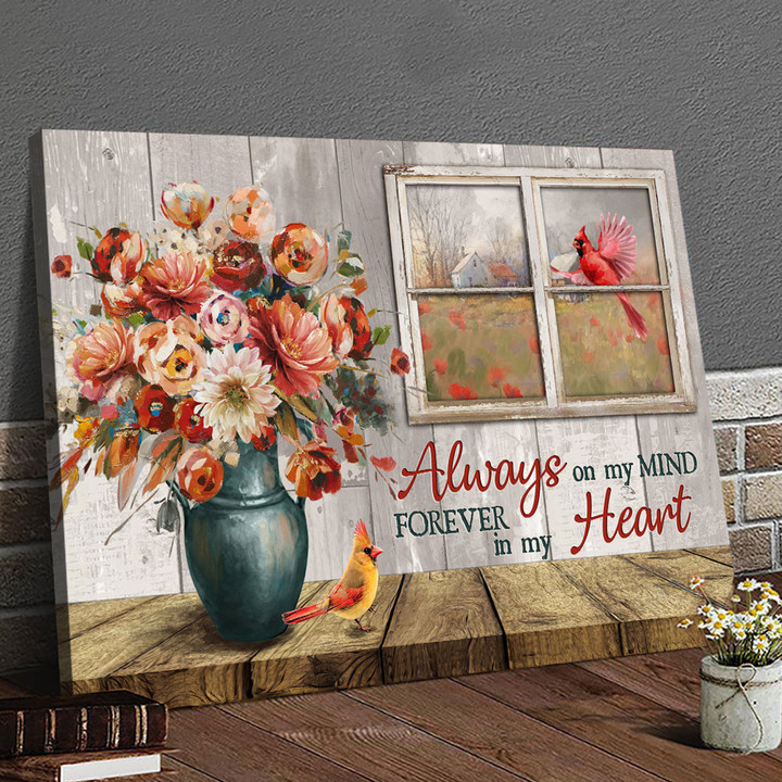 Brilliant rose flower, Red cardinal, Always on my mind - Canvas Prints, Wall Art