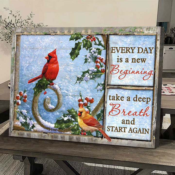 Cardinal painting, White snow, Every day is a new beginning - Canvas Prints, Wall Art
