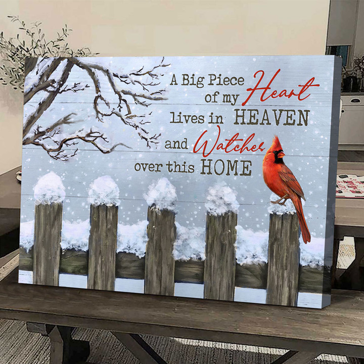 Red cardinal, A big piece of my heart lives in heaven - Heaven Landscape Canvas Prints, Wall Art