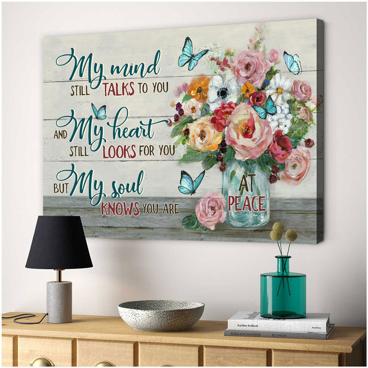 Brilliant flower painting, Blue butterfly, My mind still talks to you - Heaven Aluminum Ornament Canvas Print