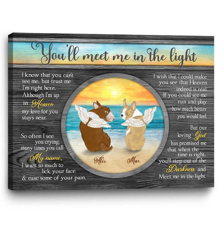 Dog With Angel Wings Drawing Personalized Dog Remembrance Gifts You'll Meet Me In The Light - Personalized Sympathy Gifts - Spreadstore