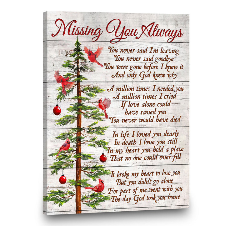Spread Store Memorial Cardinal Pine Forest Canvas Missing You Always Canvas Vertical Version - Personalized Sympathy Gifts - Spreadstore