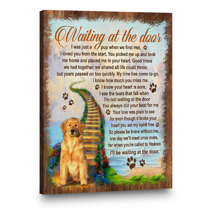 Custom Pet Memorial Gift, Dog Memorial Canvas, Remembrance Pet Gift, Waiting At The Door Sign - Personalized Sympathy Gifts - Spreadstore