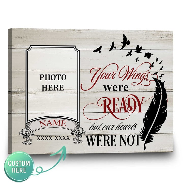 Spread Store Personalized Memorial Wall Art Canvas Your wings were ready but our hearts were not - Personalized Sympathy Gifts - Spreadstore