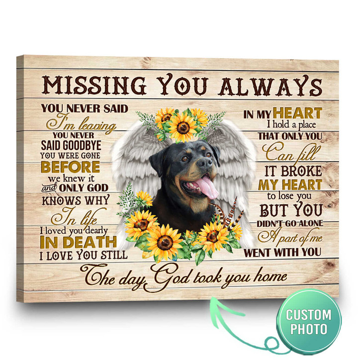Personalized Pet Memorial Gifts Rottweiler Dog Wall Art Canvas Missing You Always - Personalized Sympathy Gifts - Spreadstore