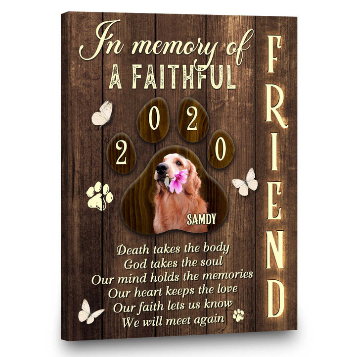Personalized Dog Canvas Art Butterfly Memorial Gifts Dog Memorial Canvas In Memory Of A Faithful Friend - Personalized Sympathy Gifts - Spreadstore