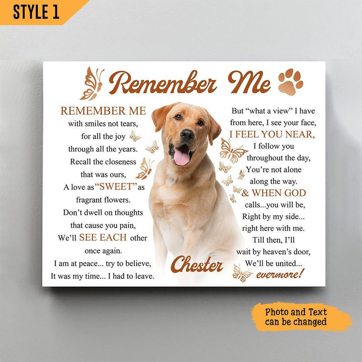Remember Me With Smiles Not Tears Dog Printable Horizontal Canvas Poster Framed Print Personalized Dog Memorial Gift For Dog Lovers