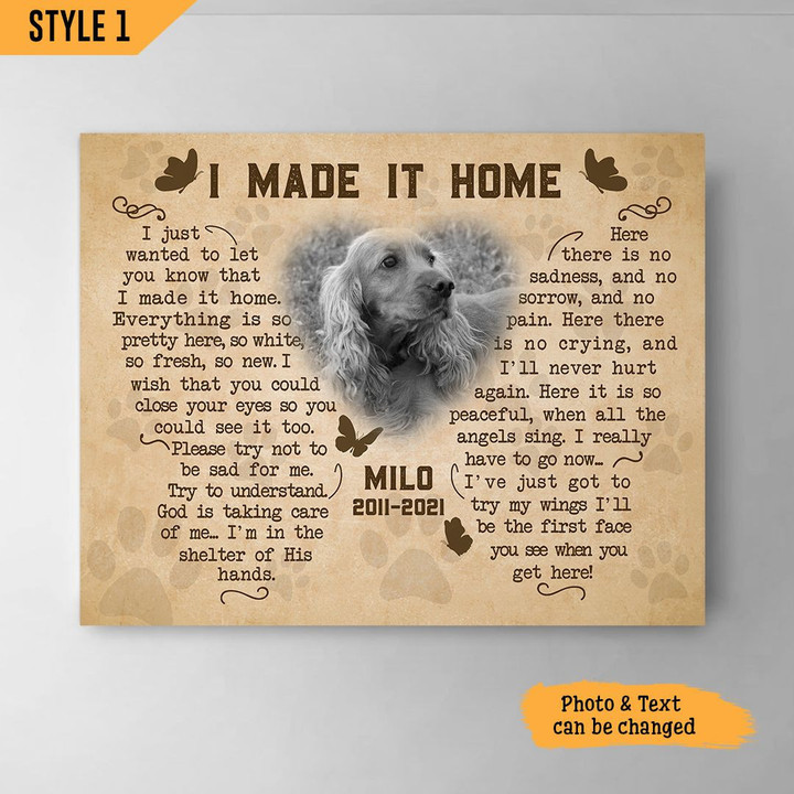 I Made It Home I Just Wanted To Let You Know Dog Horizontal Canvas Poster Framed Print Personalized Dog Memorial Gift For Dog Lovers
