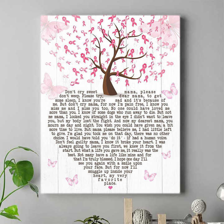 Don't Cry Sweet Mama Dog Poem Printable Vertical Canvas Poster Framed Print Pink Ribbon Heart Shape Dog Memorial Gift For Dog Mom
