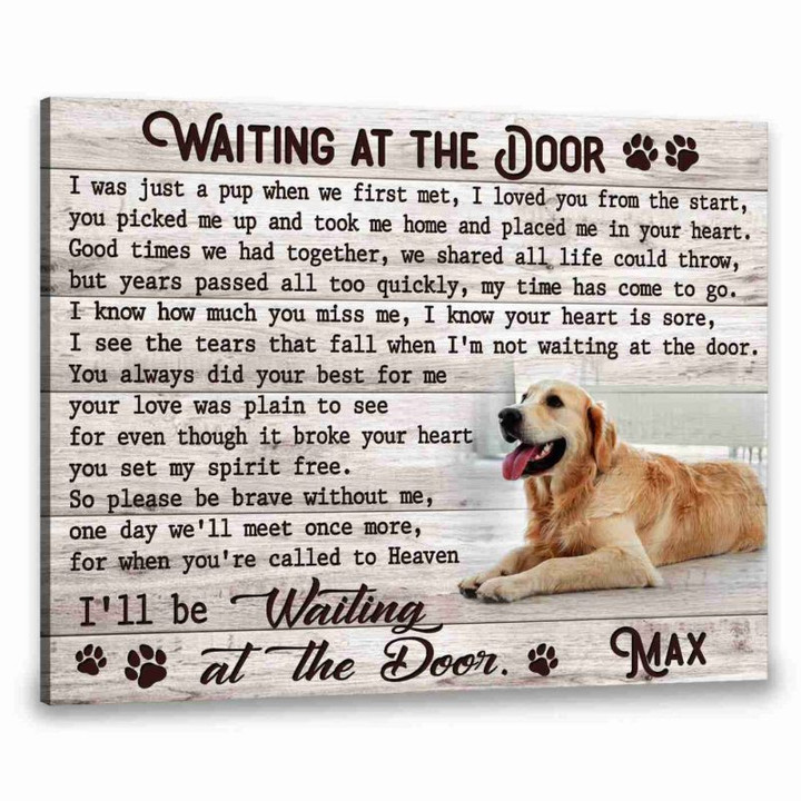 Custom Canvas Prints Personalized Memorial Pet Photo Name and Background Waiting at the door Ohcanvas - Personalized Dog Sympathy - Spreadstores