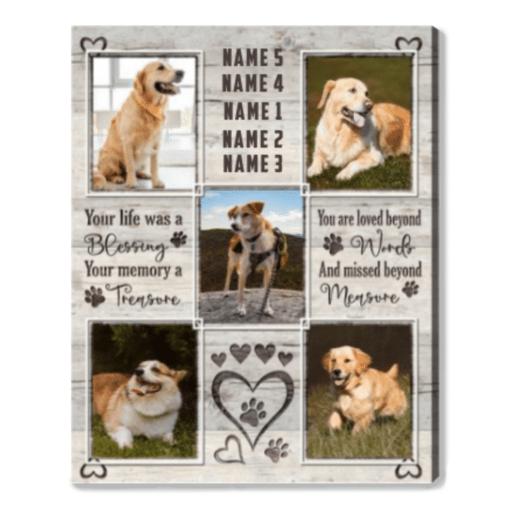 Pet Memorial Photo Collage Pet Remembrance Canvas Print - Personalized Dog Sympathy - Spreadstores