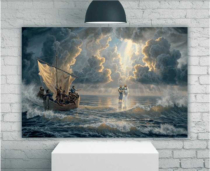 Jesus Walking On Water, Jesus In A Storm Canvas, Jesus Christ Canvas, Christian Wall Art, Easter's Day Wall Art Home Decor - Spreadstores