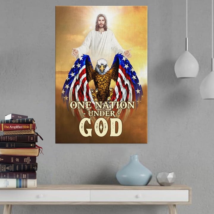 Christian Wall Art - One nation under God, Bald eagle, Jesus Christ Canvas