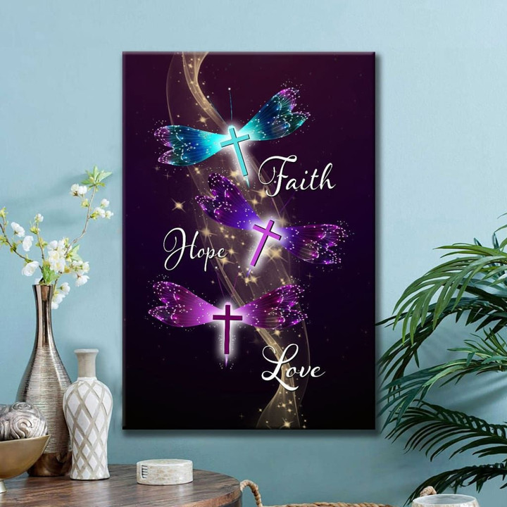 Christian wall art - Faith hope love dragonfly canvas art