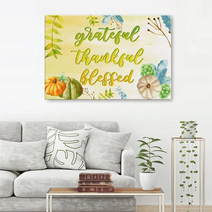 Grateful thankful blessed canvas wall art