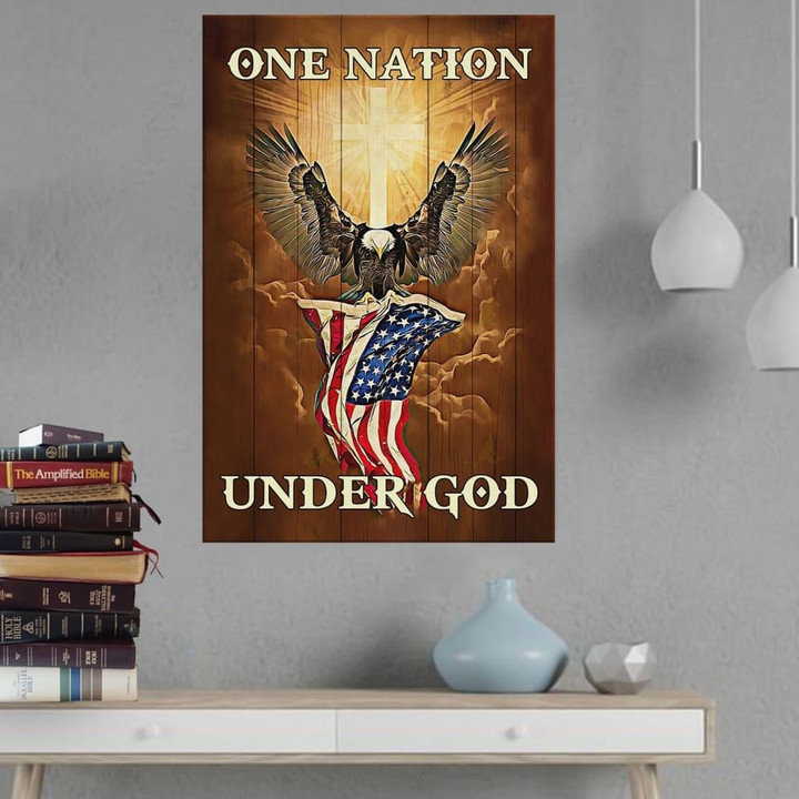 One Nation Under God Bald Eagle American Fag canvas wall art