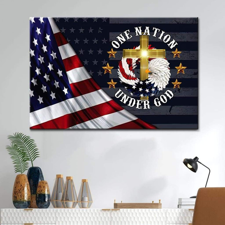 One nation under God American flag Christian wall art canvas print