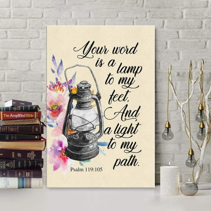 Your word is a lamp to my feet Psalm 119:105 Bible verse wall art canvas