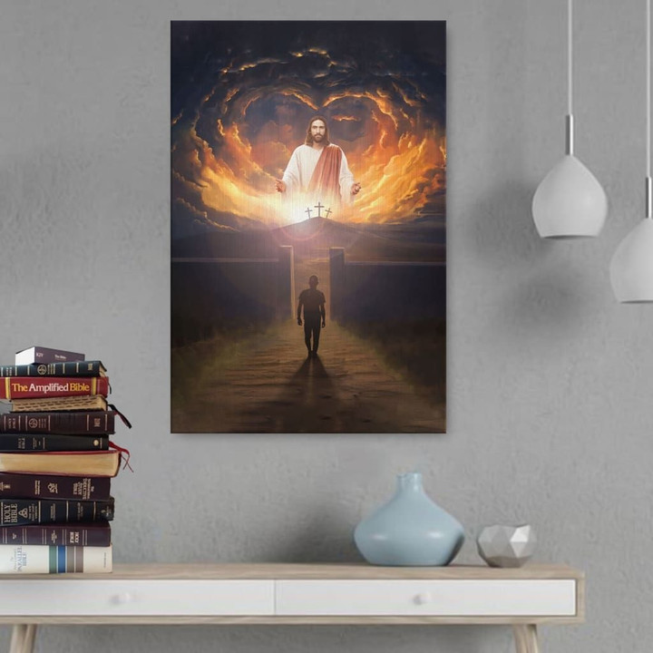 Jesus come back and open arms canvas wall art