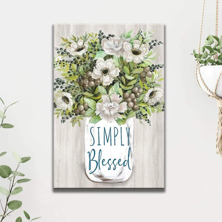 Simply blessed floral canvas wall art - Christian wall art