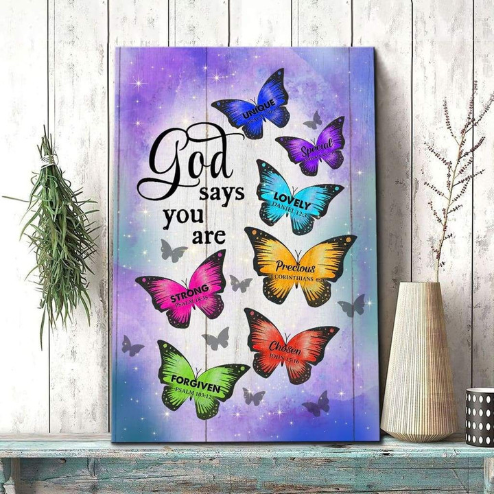 Butterfly God says you are Christian wall art canvas