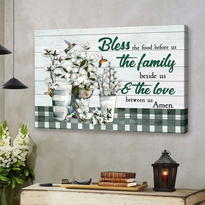 Bless the food before us floral Christian wall art canvas print, Christian Christmas gifts
