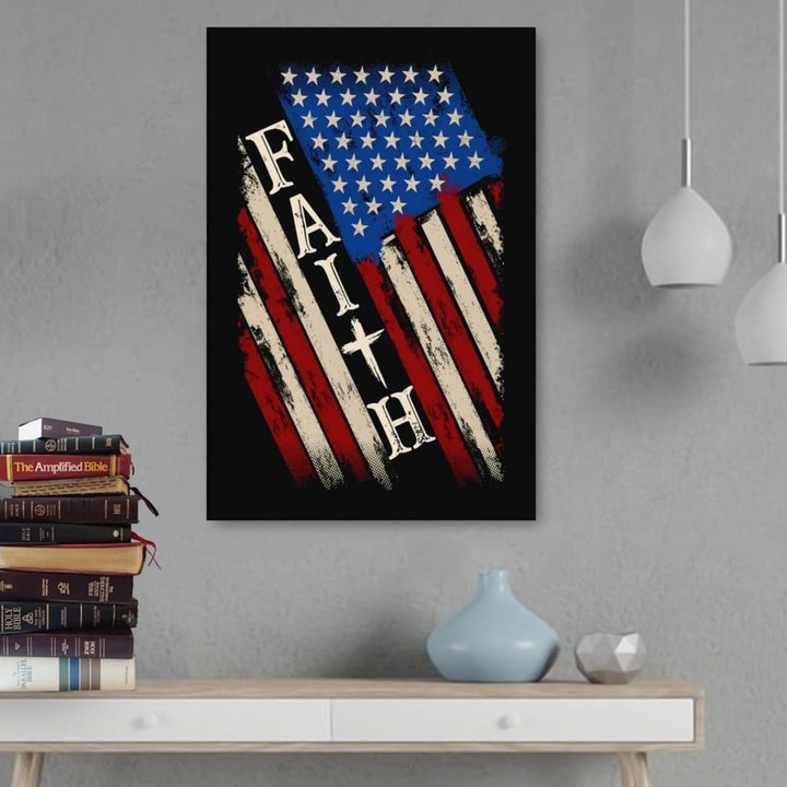 Christian wall art: Faith American Flag canvas print